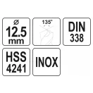 YATO Spiralbohrer 12,5 x 150/100 mm inox HSS Premium
