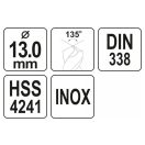 YATO Spiralbohrer 13,0 x 150/100 mm inox HSS Premium