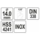 YATO Spiralbohrer 14,0 x 160/110 mm Edelstahl HSS Premium