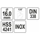 YATO Schneckenbohrer 16.0 x 176/122 mm inox HSS Premium