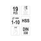 YATO Spiralbohrer-Set 19-teilig 1-10 mm HSS