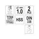 YATO Spiralbohrer 1,0 x 34/12 mm HSS-TiN (2 Stück)