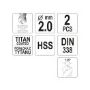 YATO Spiralbohrer 2,0 x 49/24 mm HSS-TiN (2 Stück)