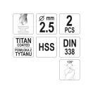 YATO Schneckenbohrer 2,5 x 57/30 mm HSS-TiN (2 Stück)