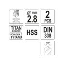 YATO Spiralbohrer 2,8 x 61/33 mm HSS-TiN (2 Stück)