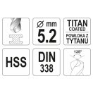 YATO Schlangenbohrer 5,2 x 86/52 mm HSS TiN