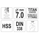 YATO Spiralbohrer 7,0 x 109/69 mm HSS-TiN