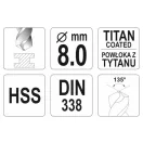 YATO Spiralbohrer 8,0 x 117/75 mm HSS-TiN