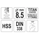YATO Spiralbohrer 8,5 x 117/75 mm HSS-TiN