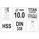 YATO Spiralbohrer 10,0 x 133/87 mm HSS-TiN