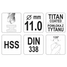 YATO Spiralbohrer 11,0 x 142/94 mm HSS-TiN