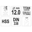YATO Spiralbohrer 12,0 x 151/101 mm HSS-TiN