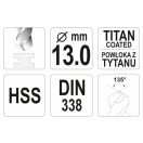 YATO Schneckenbohrer 13,0 x 151/101 mm HSS-TiN