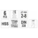 YATO Spiralbohrer Set 6-teilig 2-8 mm HSS-TiN