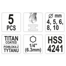 YATO Spiralbohrer-Set mit Schaftaufnahme 5-teilig HSS Ti