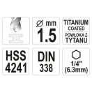 YATO Wendelbohrer 1,5 x 63/18 mm HSS-TiN Schaft