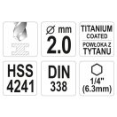 YATO Schneckenbohrer 2,0 x 72/24 mm HSS-TiN mit Bitaufnahme