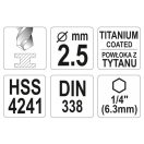 YATO Spiralbohrer 2,5 x 80/30 mm HSS-TiN Bit-Aufnahme