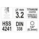 YATO Spiralbohrer 3,2 x 85/36 mm HSS-TiN Bit-Aufnahme