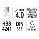 YATO Spiralbohrer 4,0 x 95/43 mm HSS-TiN mit Bitfassung