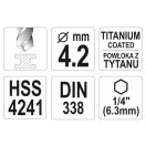 YATO Spiralbohrer 4,2 x 95/43 mm HSS-TiN Bit-Aufnahme