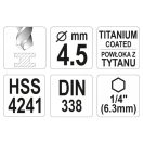 YATO Spiralbohrer 4,5 x 100/47 mm HSS-TiN mit Bit-Aufnahme