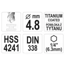 YATO Spiralbohrer 4,8 x 106/52 mm HSS-TiN Bit Aufnahme