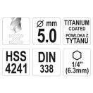 YATO Spiralbohrer 5,0 x 106/52 mm HSS-TiN mit Bit-Aufnahme
