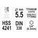 YATO Spiralbohrer 5,5 x 113/57 mm HSS-TiN mit Spannfutter