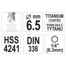 YATO Spiralbohrer 6,5 x 121/63 mm HSS-TiN Bit Aufnahme
