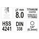 YATO Spiralbohrer 8,0 x 117/75 mm HSS-TiN Bit-Aufnahme