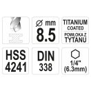YATO Spiralbohrer 8,5 x 117/75 mm HSS-TiN mit Bit-Aufnahme
