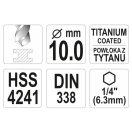 YATO Spiralbohrer 10,0 x 133/87 mm HSS-TiN mit Bitaufnahme