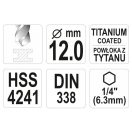 YATO Spiralbohrer 12,0 x 151/101 mm HSS-TiN mit Schaft