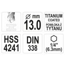 YATO Schlangenbohrer 13,0 x 151/101 mm HSS-TiN Bitbefestigung