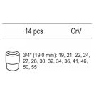 YATO Steckschlüsselsatz 14-teilig 3/4" 19-55 mm CrV (Schubladeneinsatz)