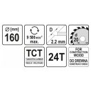 YATO Sägeblatt für Holz 160 x 20 x 1,5 mm / 24T