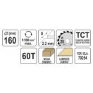 YATO Sägeblatt für Holz 160 x 20 x 1,5 mm / 60T