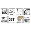 YATO Sägeblatt für Holz 165 x 16 x 1,5 mm / 36T