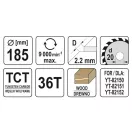 YATO Holzsägeblatt 185 x 20 x 1,5 mm / 36T
