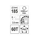 YATO Sägeblatt für PVC 185 x 20 x 1,5 mm / 60T
