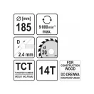 YATO Sägeblatt für Nagelholz 185 x 20 x 2,4 mm / 14T