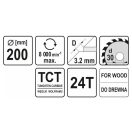YATO Sägeblatt für Holz 200 x 30 x 2,2 mm / 24T