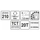 YATO Sägeblatt für Holz 210 x 30 x 2,2 mm / 20T
