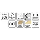 YATO Sägeblatt für Holz 305 x 30 x 2,0 mm / 60T