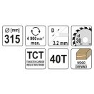 YATO Sägeblatt für Holz 315 x 30 x 3,2 mm / 40T