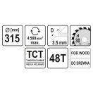 YATO Sägeblatt für Holz 315 x 30 x 2,5 mm / 48T