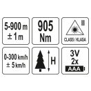 YATO Laser-Entfernungsmesser 5-900 m (Tachometer 0-300 km/h)