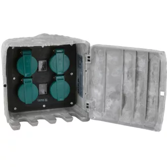   YATO Außensteckdose mit Erdspieß, Steinoptik, IP44, 4 x 230 V