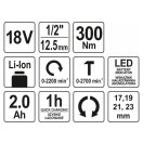 YATO Akku-Schlagschrauber 1/2" 300 Nm 18 V Li-Ion (1 x 2,0 Ah Akku + Ladegerät)